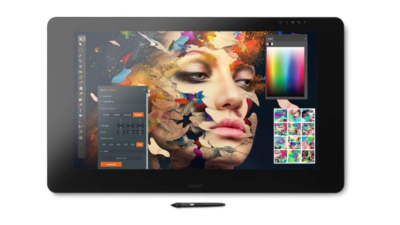 Wacom Cintiq Pro display tablet being used for concept art on a desktop workstation