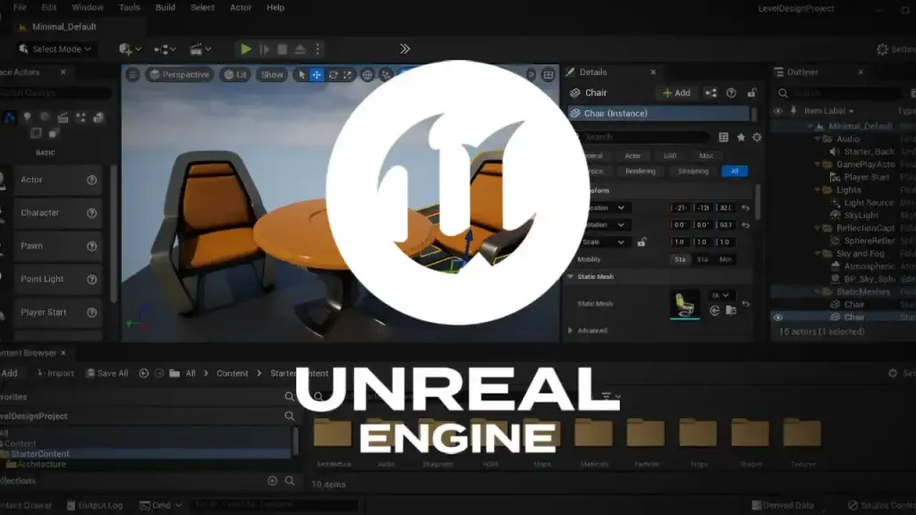 Unreal Engine 5 editor showing a photoreal VR environment with Lumen lighting