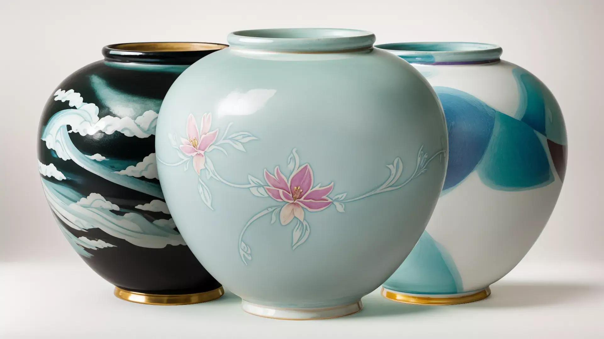 Vase product shown across multiple material and finish variations